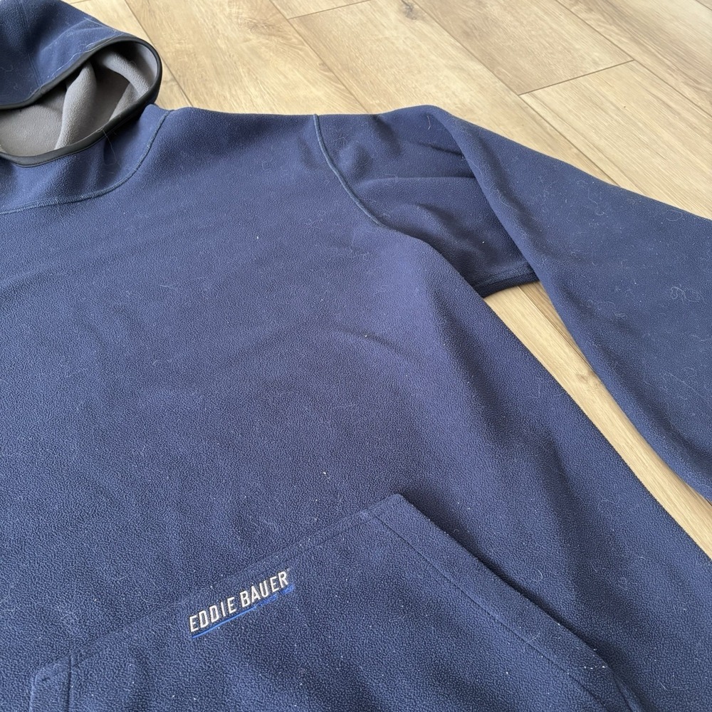 Eddie Bauer Gray Blue Pullover Hoodie Men's XL Kangaroo Pocket Reversible Zip - Picture 3 of 9